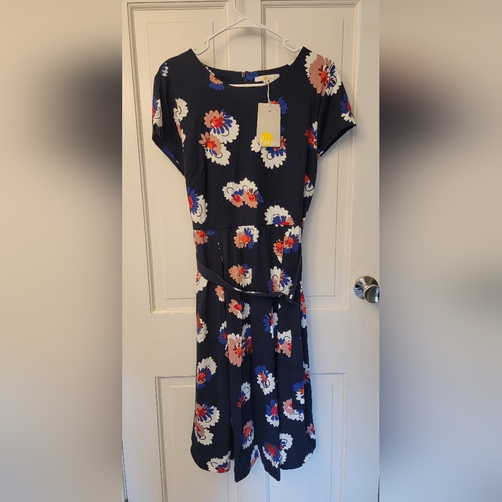 Boden Aida Blue Floral Ponte Belted Fit & Flare Dress Size 10R(US.